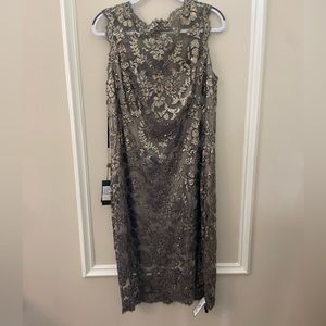 Metallic Gray Tadashi Soji Sequin Lace Cocktail Dress